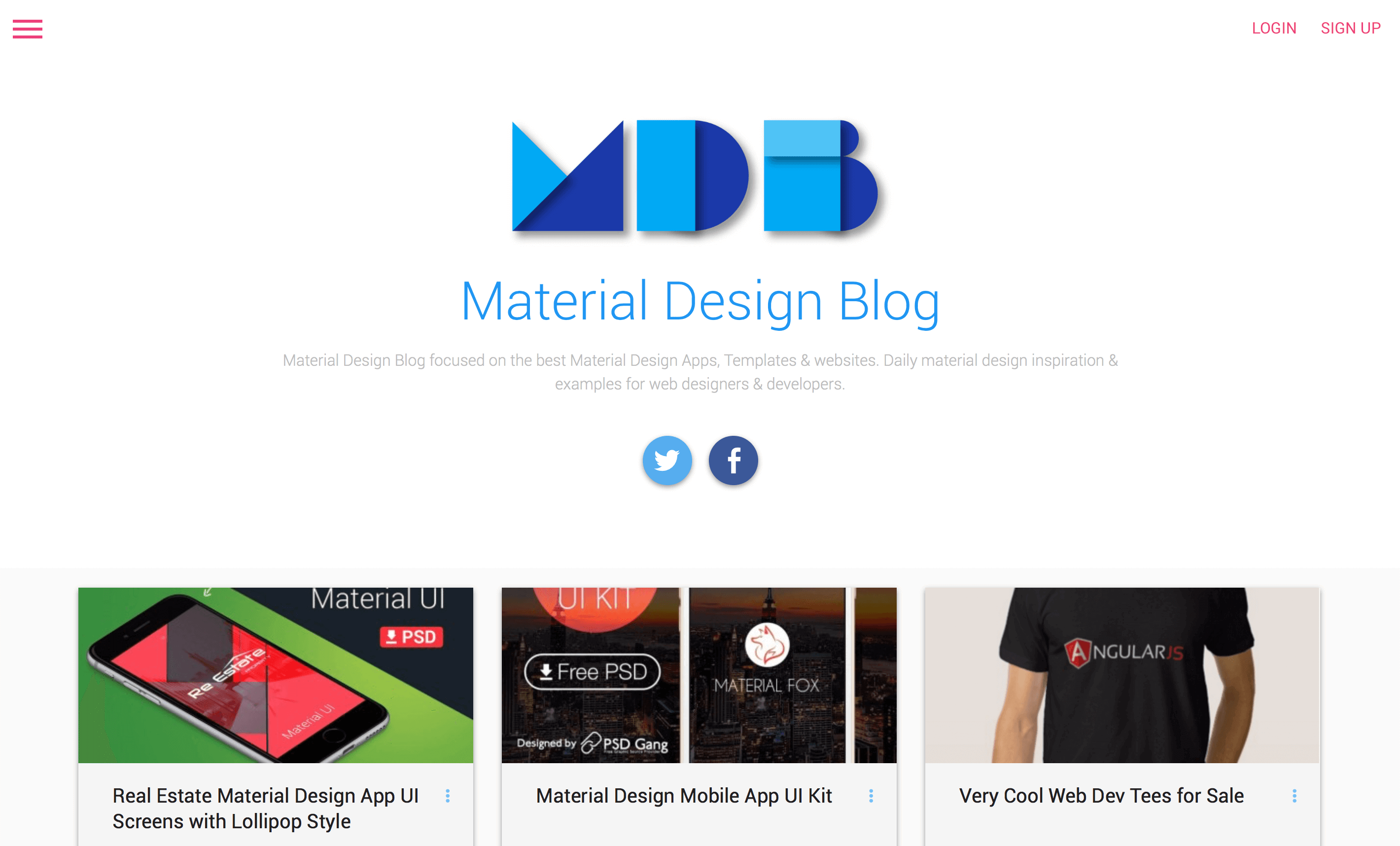 Material design blog landing page
