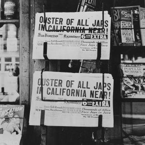 Newspaper headlines of Japanese Relocation