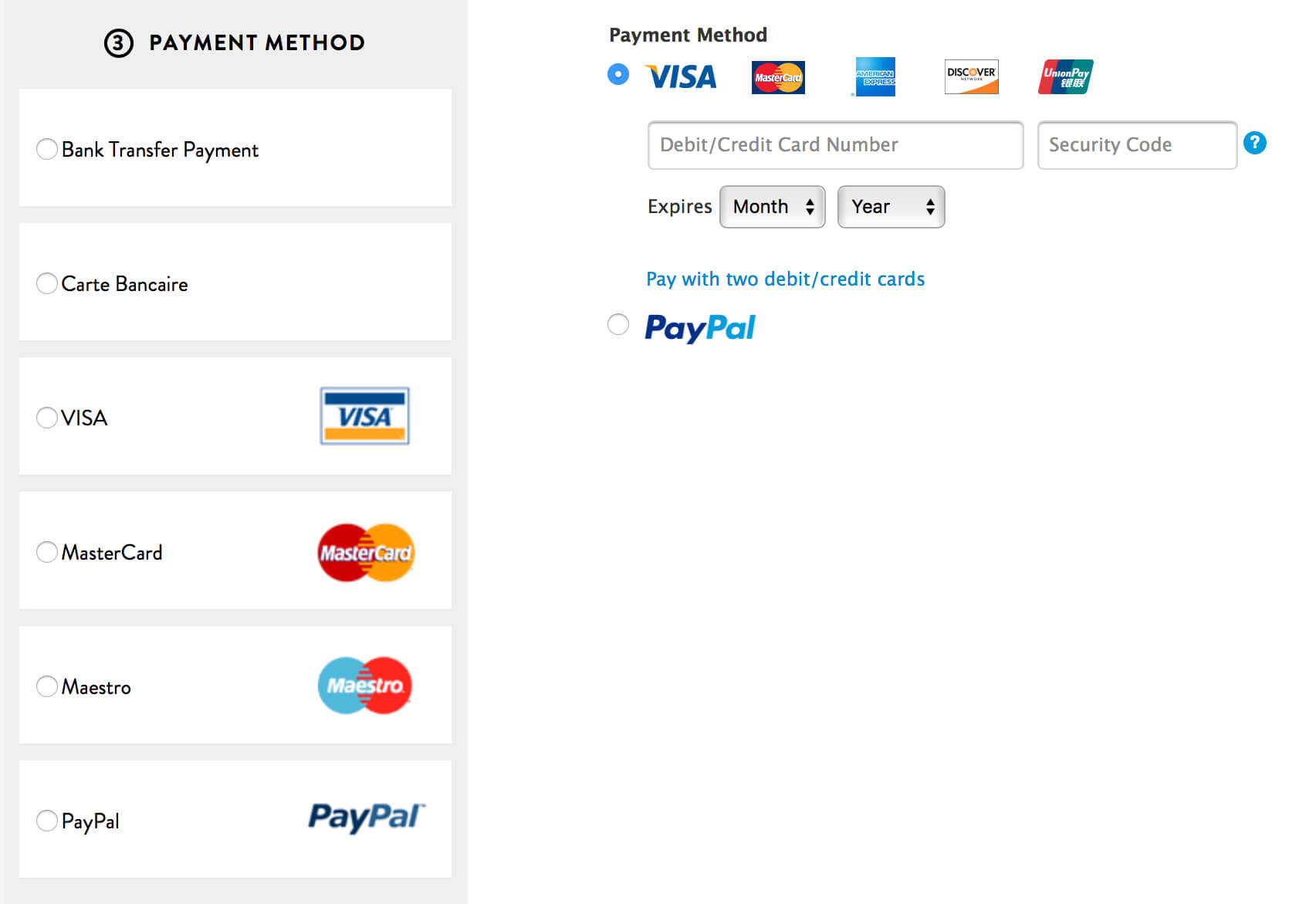 Mevin - Hamilton payment selection screen