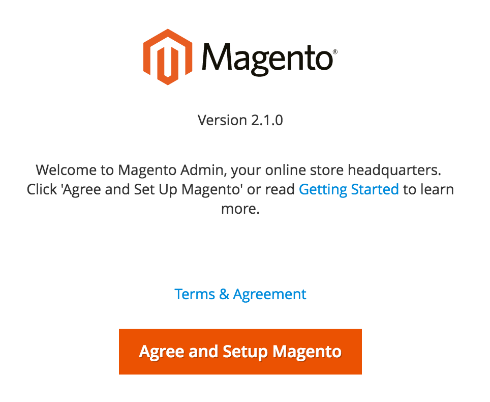 Magento 2 setup screen