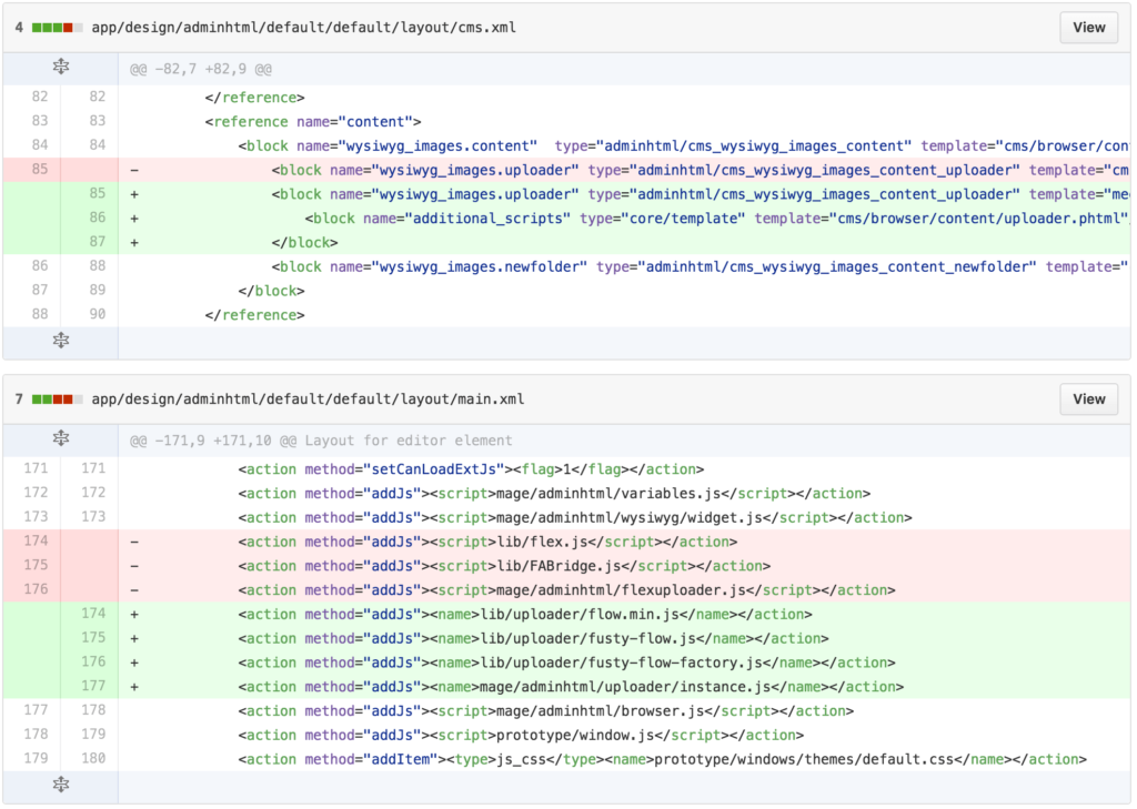 Magento layout files changed by supee-8788