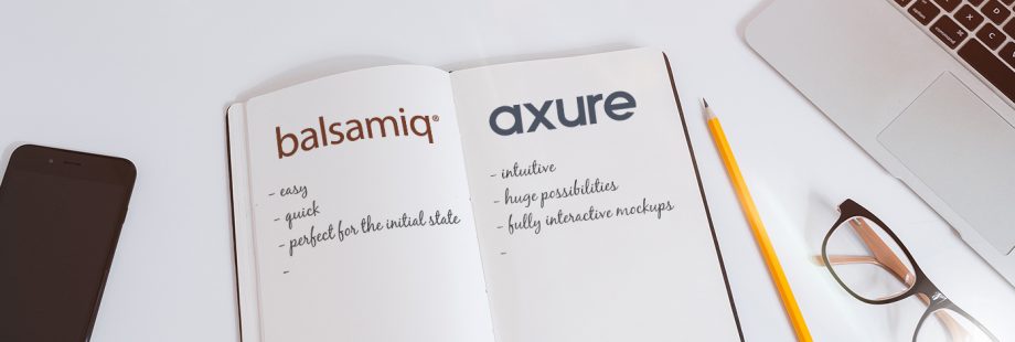 Notebook with advantages and disadvantages of balsamiq and axure