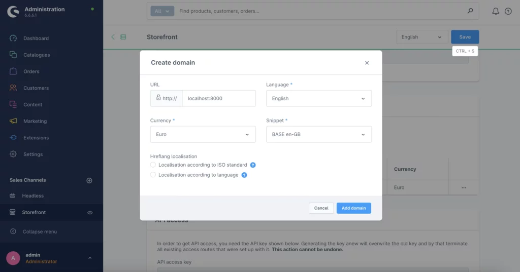 Attach localhost to a sales channel