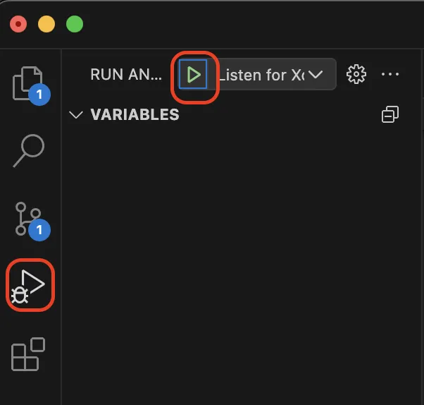 Start listening to debugger connection in Visual Studio Code