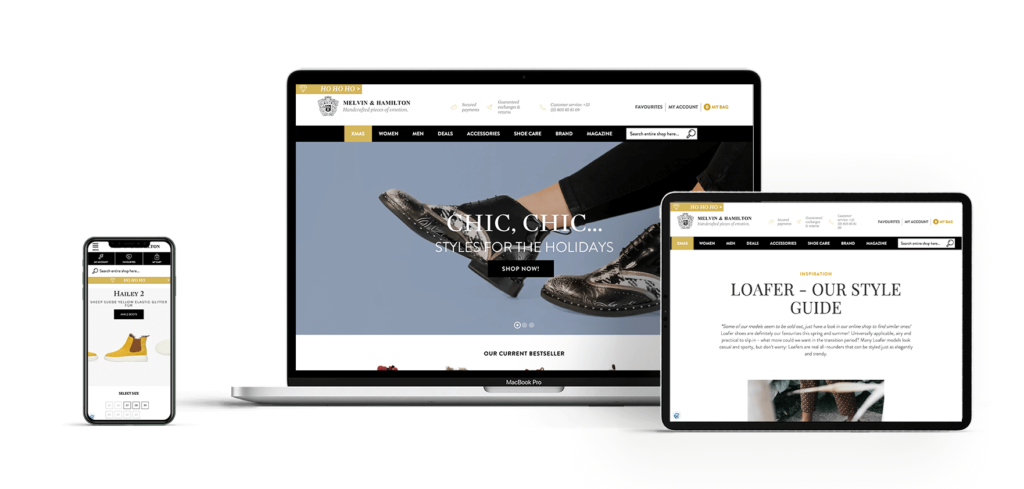 mobile tablet desktop view Melvin & Hamilton cross channel eCommerce