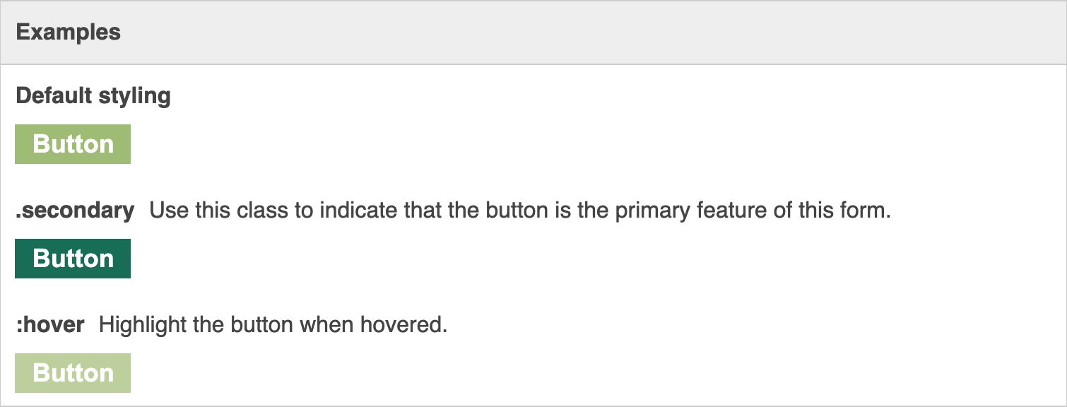 Screenshot of the Button element in styleguide