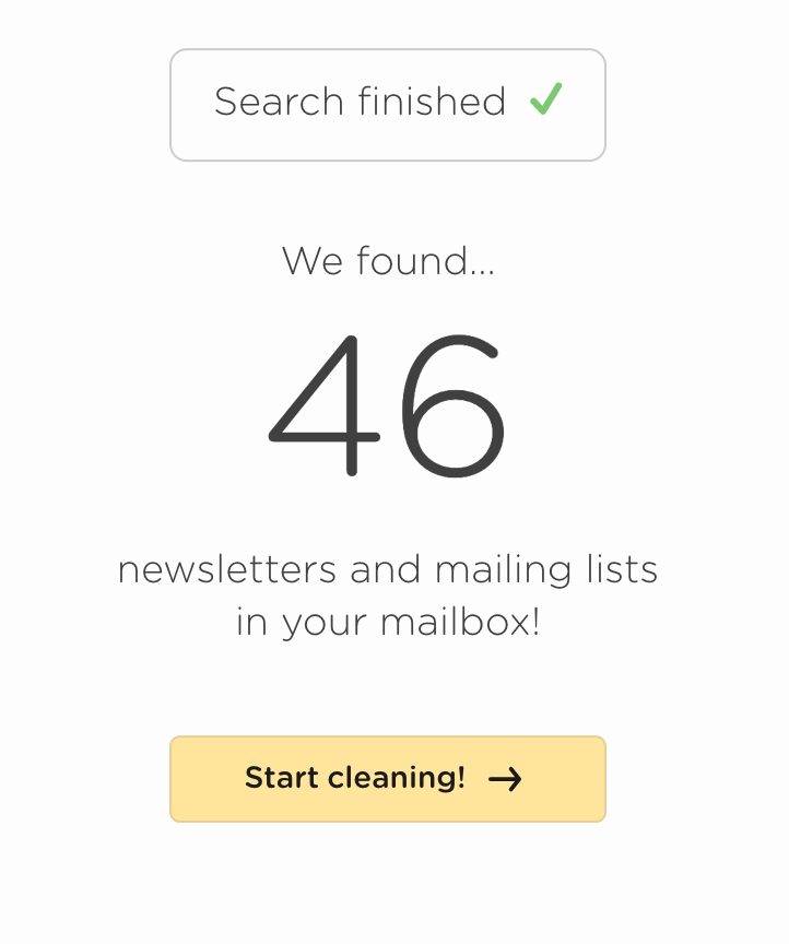 Images show a message shown in Leave Me Alone app after they scan my mailbox. I got 46 newsletters and mailing lists in my mailbox.  
